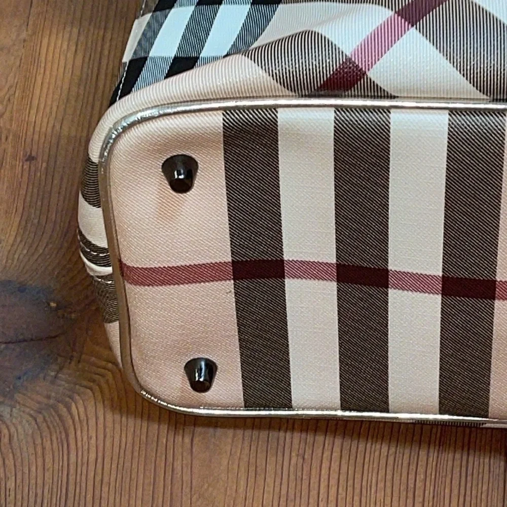 BURBERRY NOVA CHECK GOLD PATENT LEATHER TOTE TOP ZIP